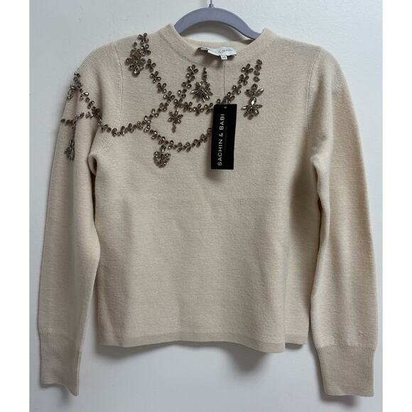 Sachin and Babi Charmaine Knit Embellished Merino Wool Sweater Honey XS NWT - Picture 3 of 11